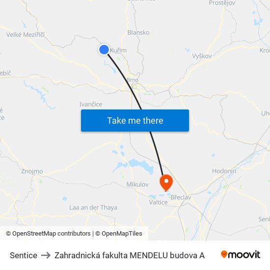 Sentice to Zahradnická fakulta MENDELU budova A map