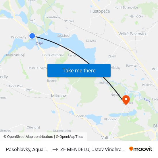 Pasohlávky, Aqualand Moravia to ZF MENDELU, Ústav Vinohradnictví a vinařství map