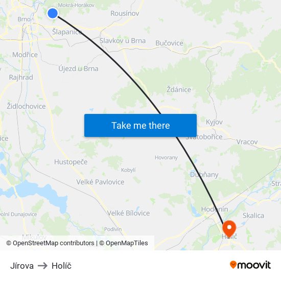 Jírova to Holíč map