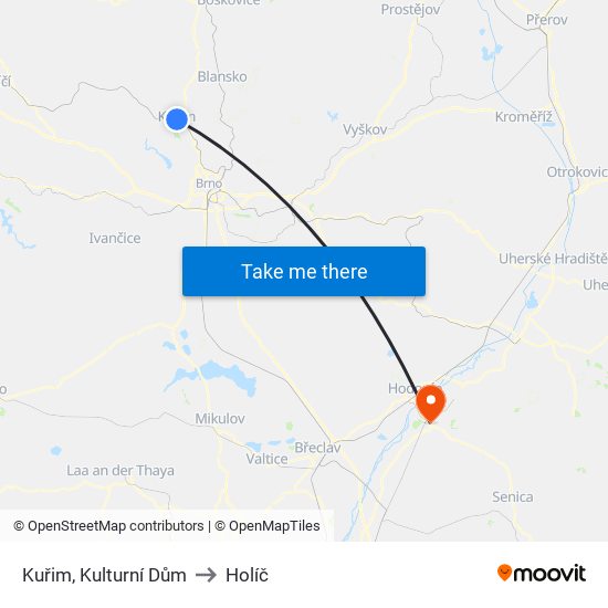 Kuřim, Kulturní Dům to Holíč map