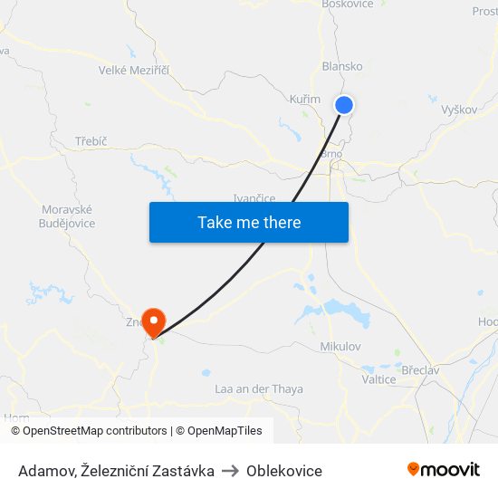 Adamov, Železniční Zastávka to Oblekovice map