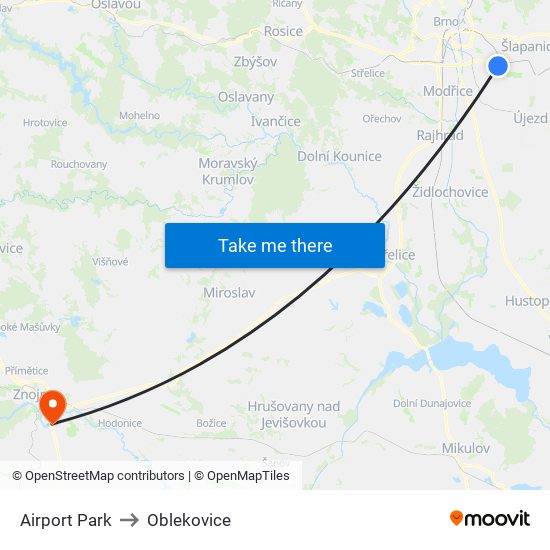 Airport Park to Oblekovice map