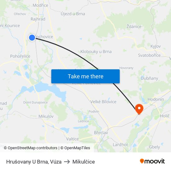 Hrušovany U Brna, Vúza to Mikulčice map