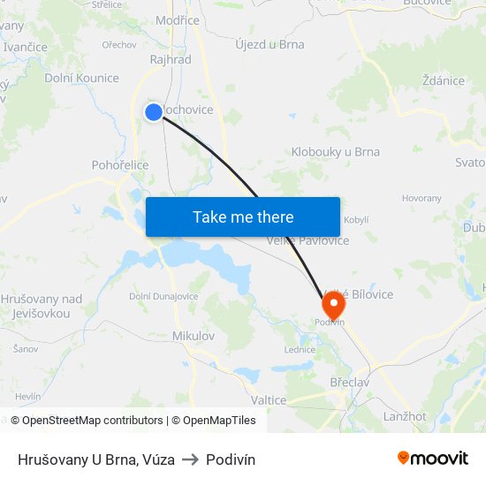 Hrušovany U Brna, Vúza to Podivín map