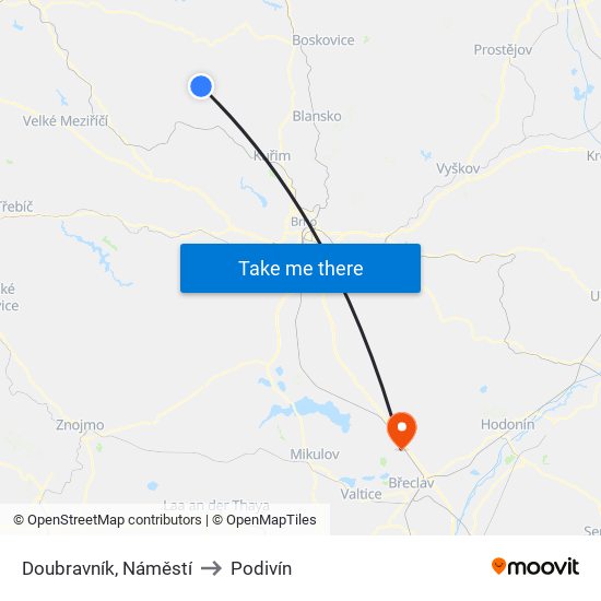 Doubravník, Náměstí to Podivín map