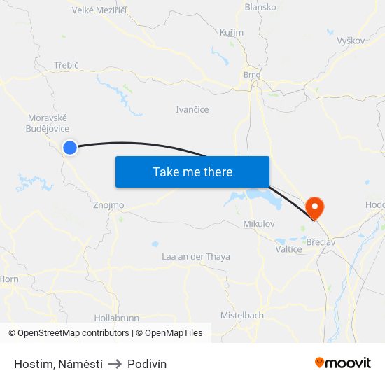 Hostim, Náměstí to Podivín map