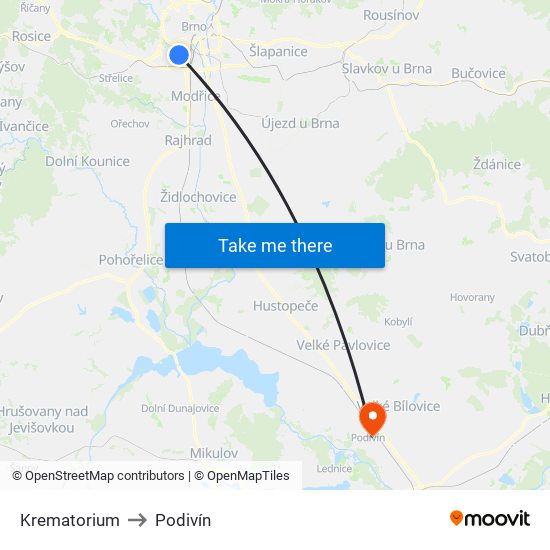 Krematorium to Podivín map