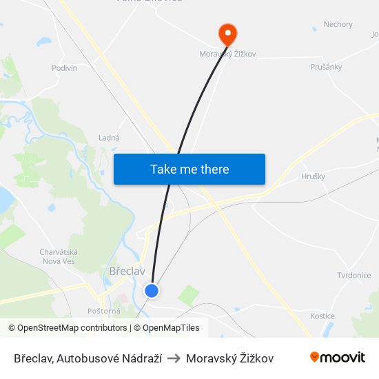 Břeclav, Autobusové Nádraží to Moravský Žižkov map