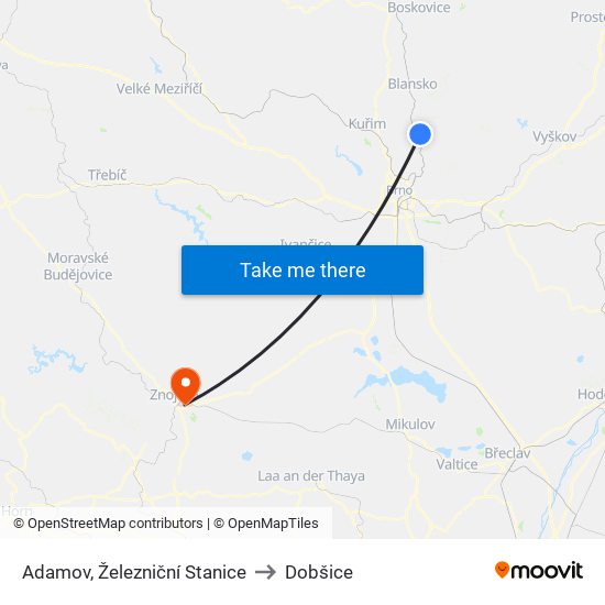 Adamov, Železniční Stanice to Dobšice map