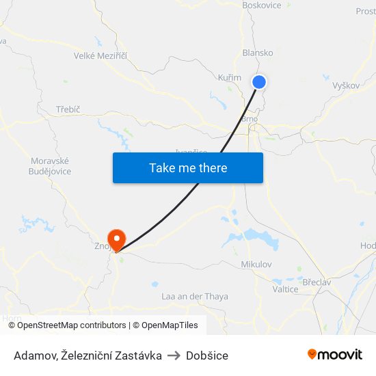 Adamov, Železniční Zastávka to Dobšice map