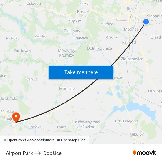 Airport Park to Dobšice map