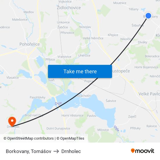 Borkovany, Tomášov to Drnholec map