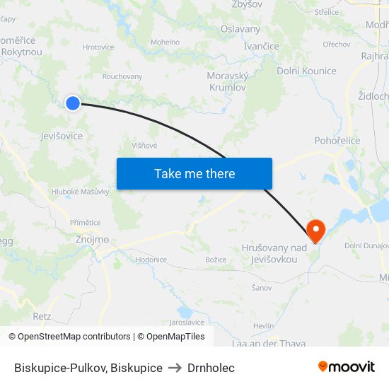 Biskupice-Pulkov, Biskupice to Drnholec map