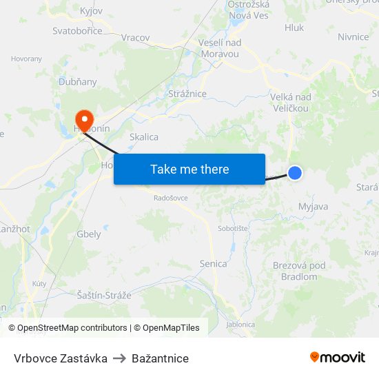 Vrbovce Zastávka to Bažantnice map