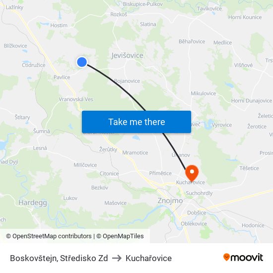 Boskovštejn, Středisko Zd to Kuchařovice map