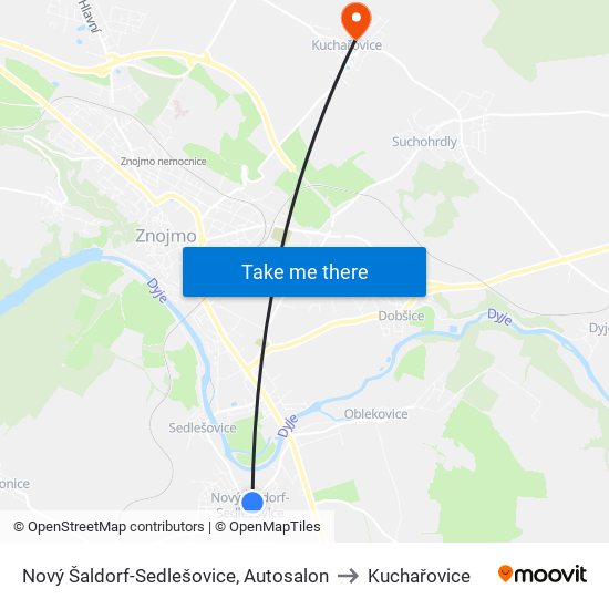 Nový Šaldorf-Sedlešovice, Autosalon to Kuchařovice map