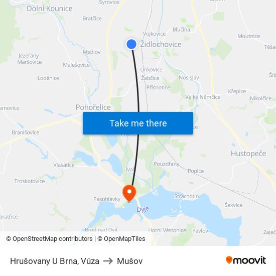 Hrušovany U Brna, Vúza to Mušov map