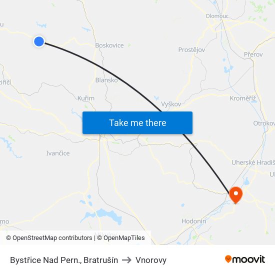 Bystřice Nad Pern., Bratrušín to Vnorovy map