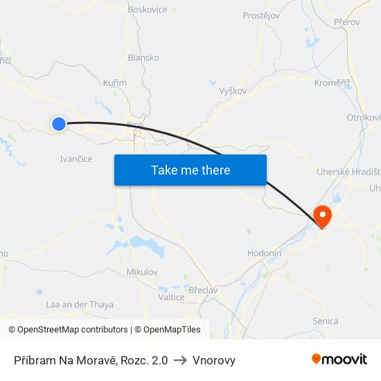 Příbram Na Moravě, Rozc. 2.0 to Vnorovy map