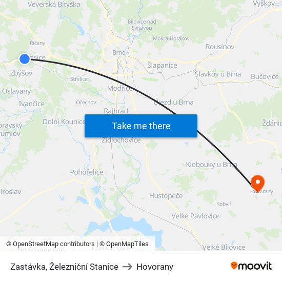 Zastávka, Železniční Stanice to Hovorany map