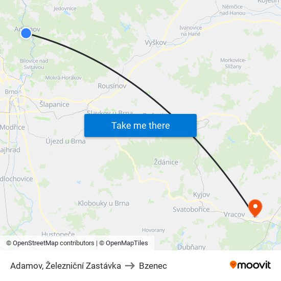 Adamov, Železniční Zastávka to Bzenec map