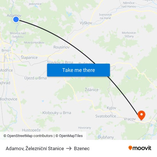 Adamov, Železniční Stanice to Bzenec map