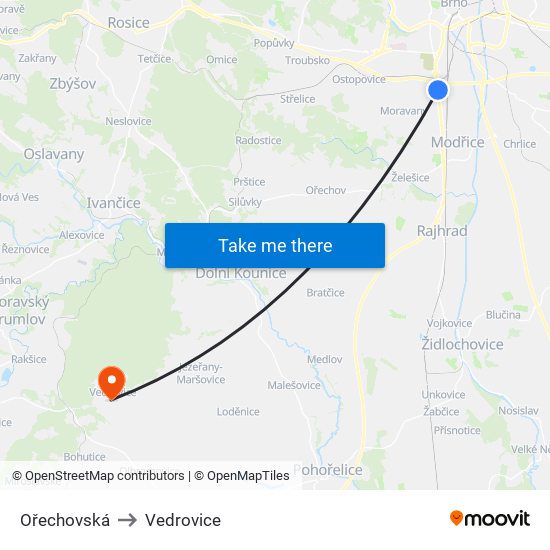 Ořechovská to Vedrovice map