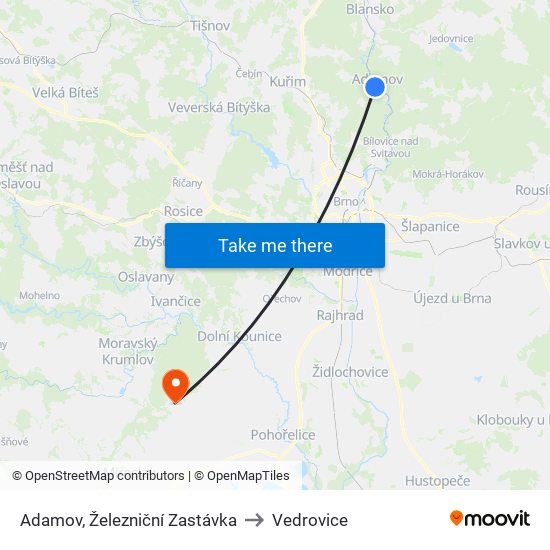 Adamov, Železniční Zastávka to Vedrovice map