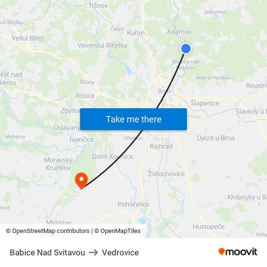 Babice Nad Svitavou to Vedrovice map