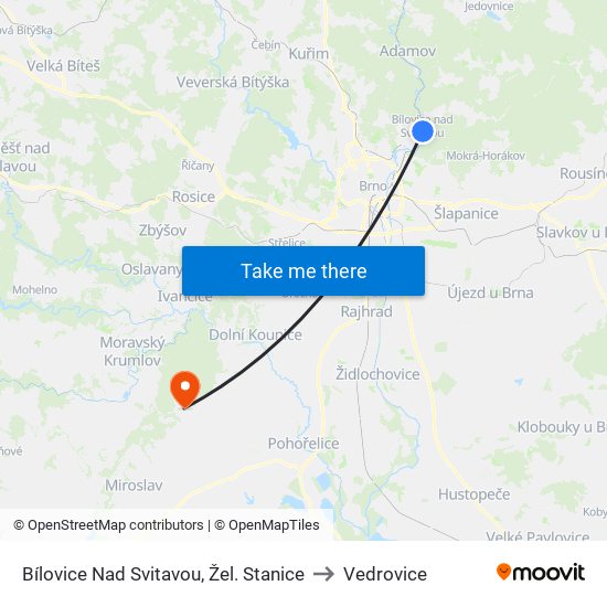 Bílovice Nad Svitavou, Žel. Stanice to Vedrovice map