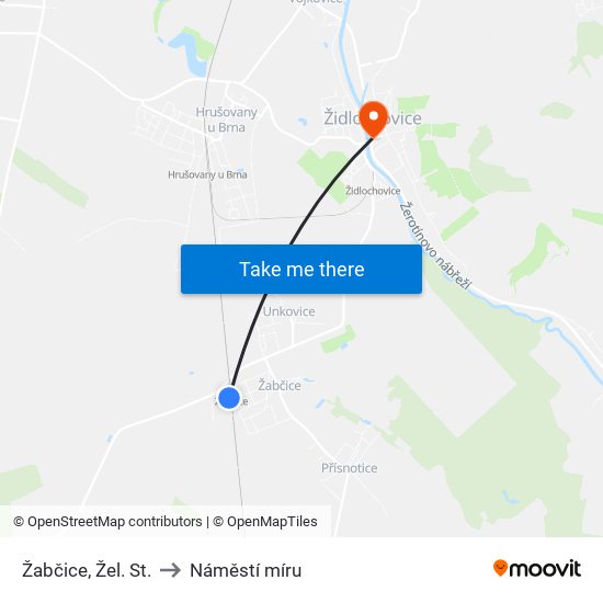 Žabčice, Žel. St. to Náměstí míru map