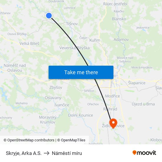 Skryje, Arka A.S. to Náměstí míru map