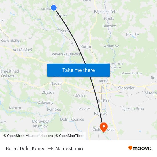 Běleč, Dolní Konec to Náměstí míru map