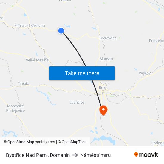 Bystřice Nad Pern., Domanín to Náměstí míru map