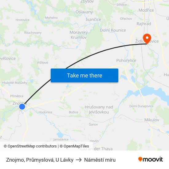 Znojmo, Průmyslová, U Lávky to Náměstí míru map