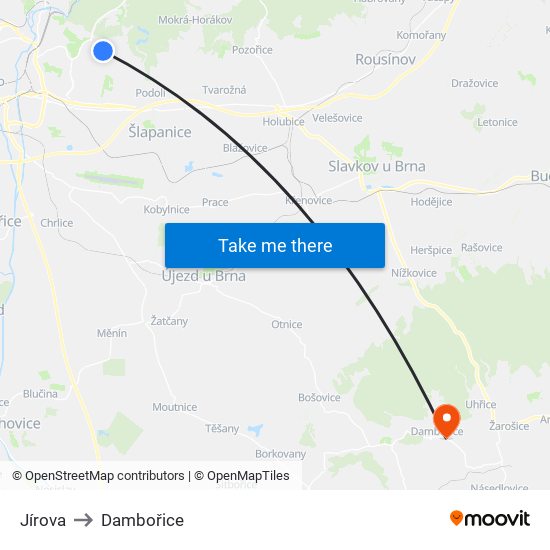 Jírova to Dambořice map