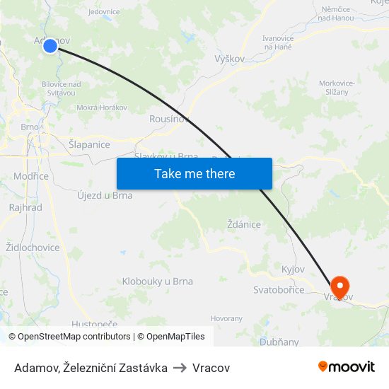 Adamov, Železniční Zastávka to Vracov map