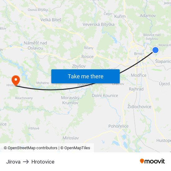 Jírova to Hrotovice map