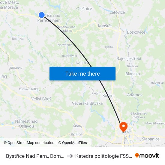 Bystřice Nad Pern., Domanín to Katedra politologie FSS MU map