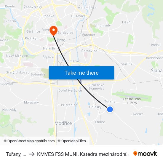 Tuřany, Smyčka to KMVES FSS MUNI, Katedra mezinárodních vztahů a evropských studií map