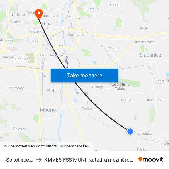 Sokolnice, Rozvodna to KMVES FSS MUNI, Katedra mezinárodních vztahů a evropských studií map