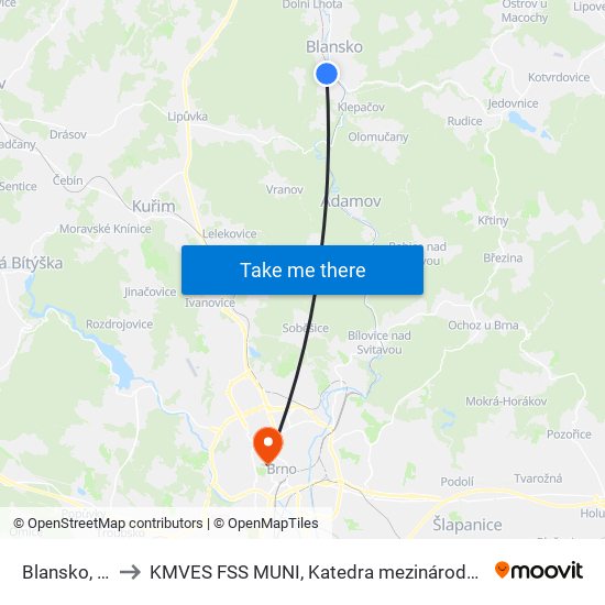 Blansko, Brněnská to KMVES FSS MUNI, Katedra mezinárodních vztahů a evropských studií map