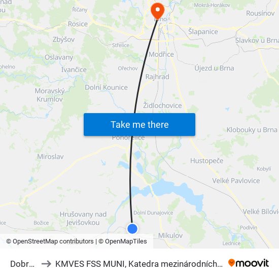 Dobré Pole to KMVES FSS MUNI, Katedra mezinárodních vztahů a evropských studií map