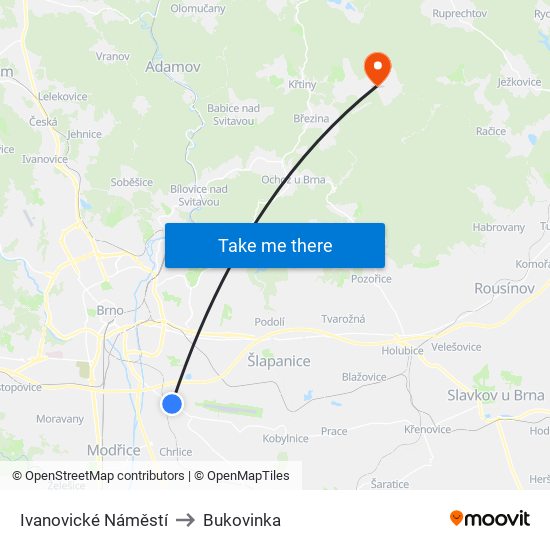 Ivanovické Náměstí to Bukovinka map