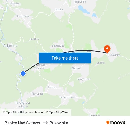 Babice Nad Svitavou to Bukovinka map