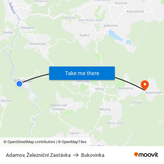 Adamov, Železniční Zastávka to Bukovinka map