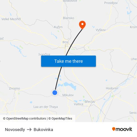 Novosedly to Bukovinka map