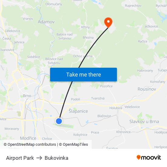 Airport Park to Bukovinka map