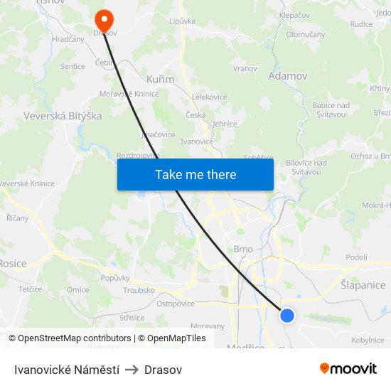 Ivanovické Náměstí to Drasov map