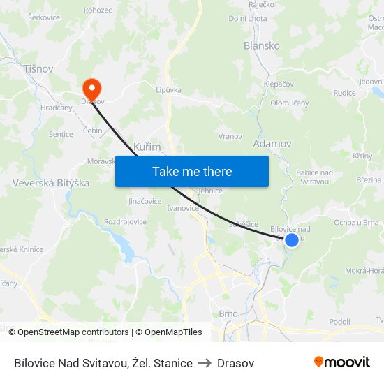 Bílovice Nad Svitavou, Žel. Stanice to Drasov map